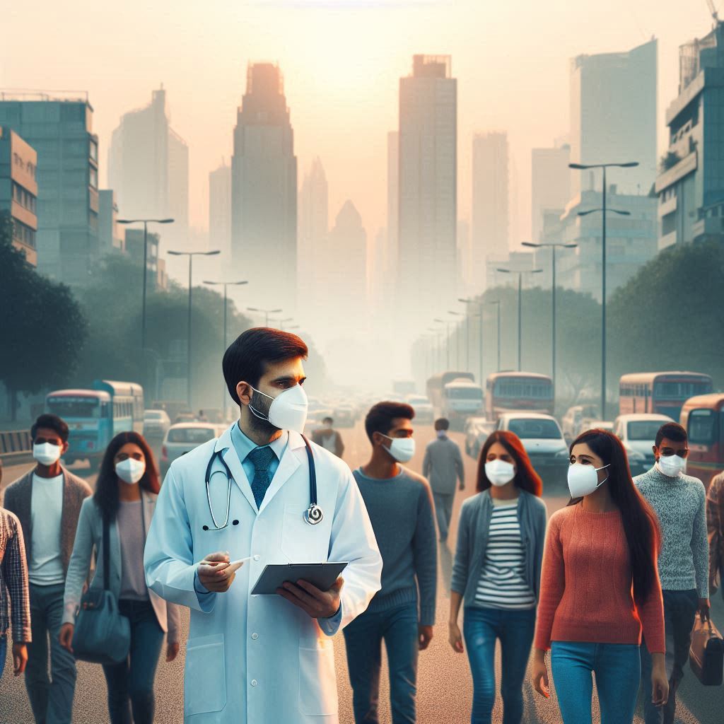 Cartoon virus character walking to school with other viruses, symbolizing the spread of walking pneumonia