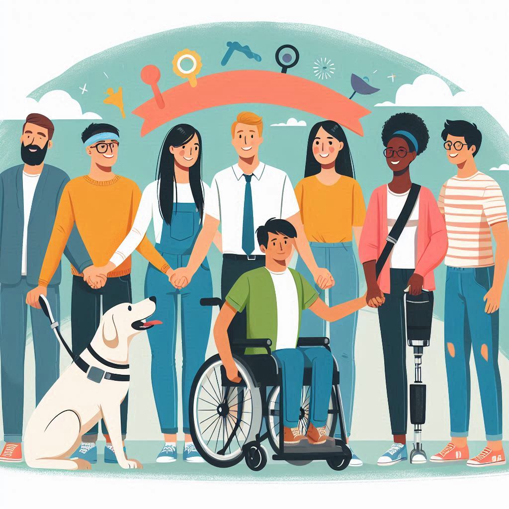 Illustration of mental wellness and disability inclusion, symbolizing emotional support