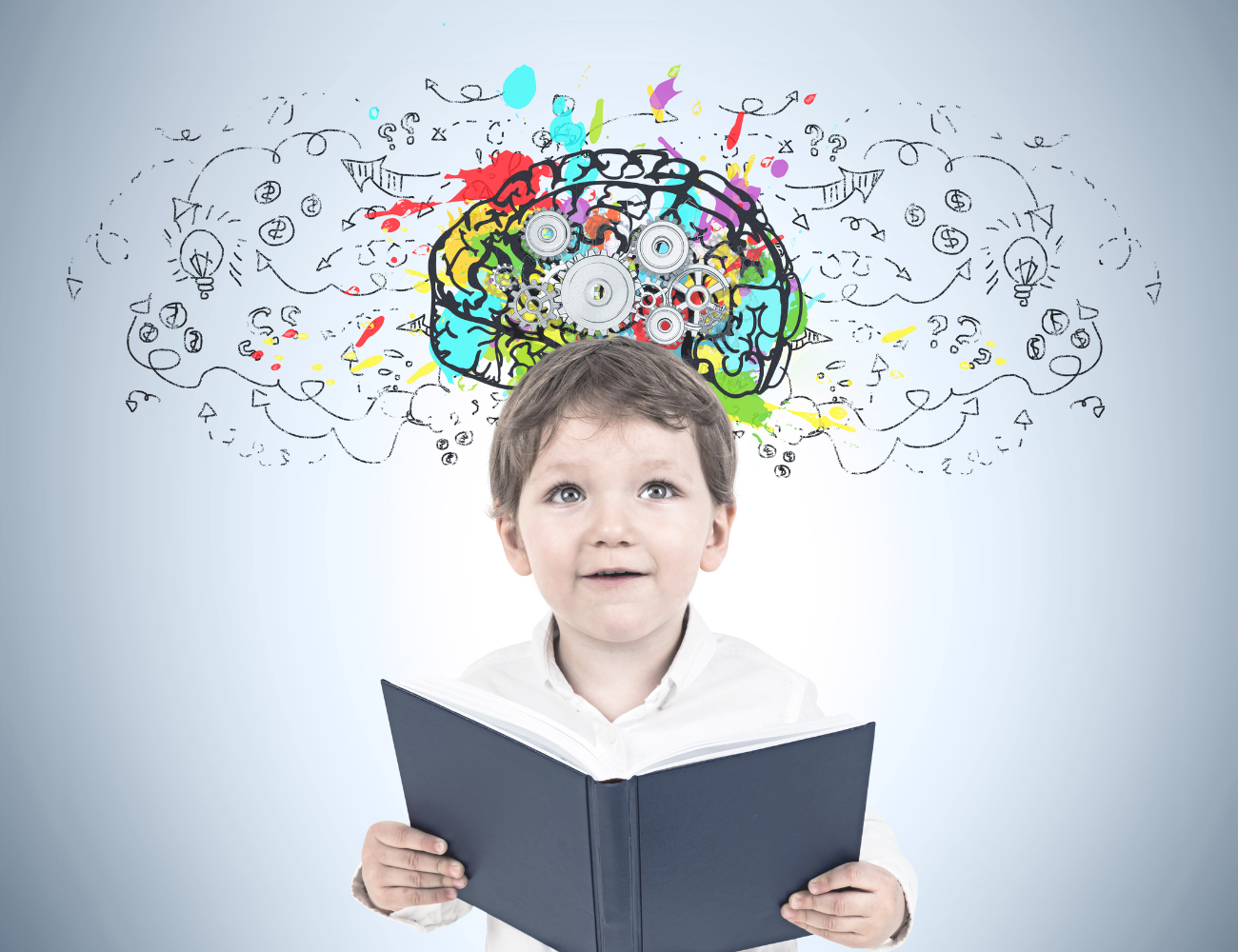 Child meditating or doing a brain-boosting activity like reading or puzzle-solving