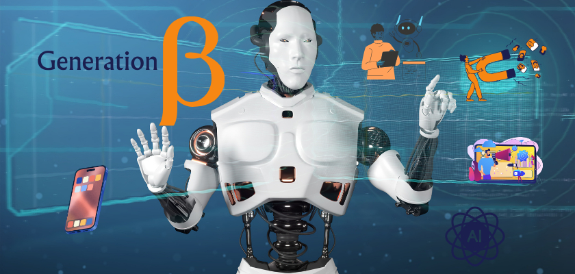 Young child using smart technology representing the future of Generation Beta